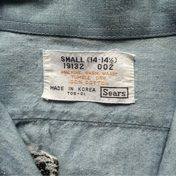 Vintage 70s Sears Women’s Cotton Long Sleeve Button-Up Embroidered Cranes S - Picture 9 of 9